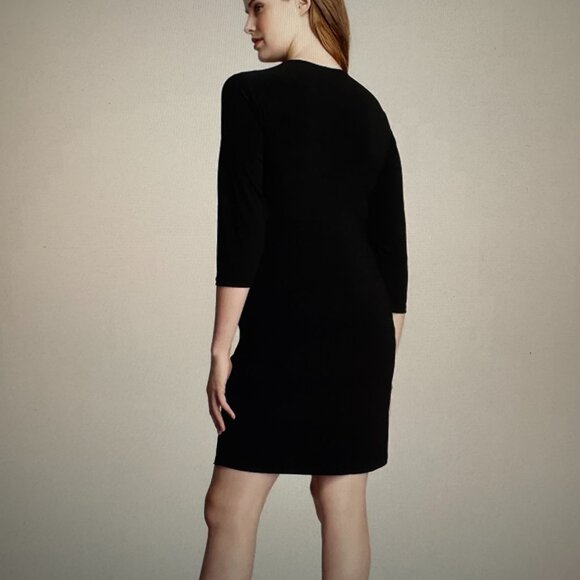 CALVIN KLEIN Black Jersey Knit V-Neck Dress with Goldtone Hardware in Women's 1X - Picture 8 of 10